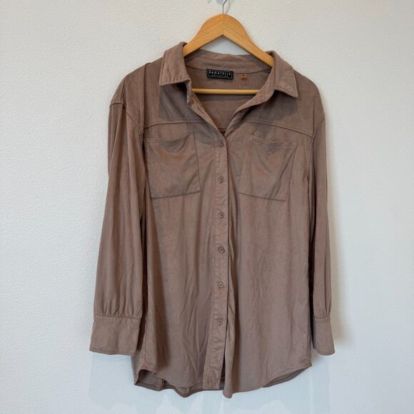 Bagatelle Collection Faux Suede Leather Taupe Brown Button Up Shirt Size M - Picture 1 of 8